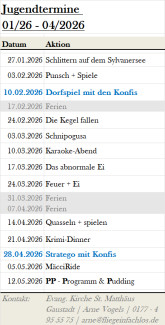 Termine Jugendgruppe Januar bis Mai 2026