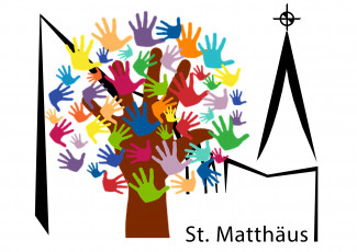 Ehrenamt bunte Hände vor St. Matthäus-Logo