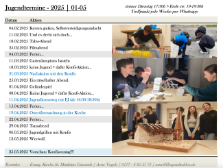 Termine der Jugendgruppe 2025 (Januar bis Mai)