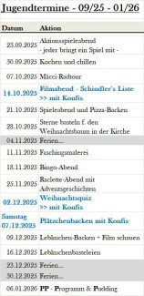 Termine Jugendgruppe Herbst 2025
