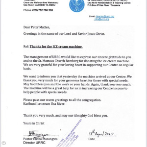 Dankesbrief des URRC